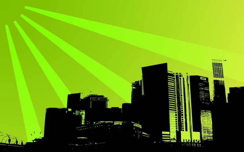 computer, skyscraper, black, city, landscape, building, flat, city life, outdoors, 720P, green color, screen, building exterior, nature, monitor, digital art