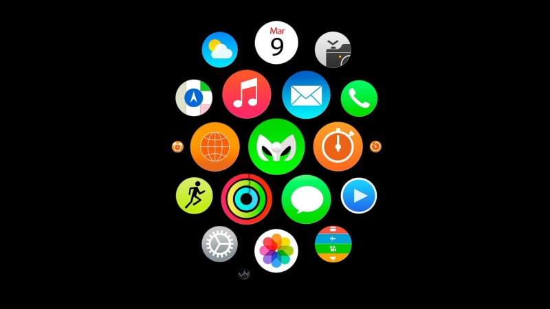 2K, creativity, apple, Apple Inc., copy space, watch, close-up, large group of objects, circle, lighting equipment, studio shot, multi colored, no people