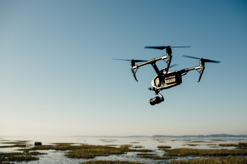 air vehicle, beach, mode of transportation, sea, black, near, mid-air, coast, copy space, security, inspire 2, technology, water, gear, transportation