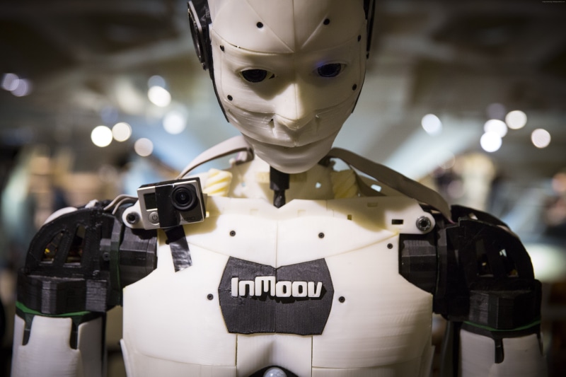 3D Printed Robot, safety, clothing, protection, focus on foreground, human representation, security, Inmoov, ROBOTS, representation, helmet, 5K, Maker Faire-2015