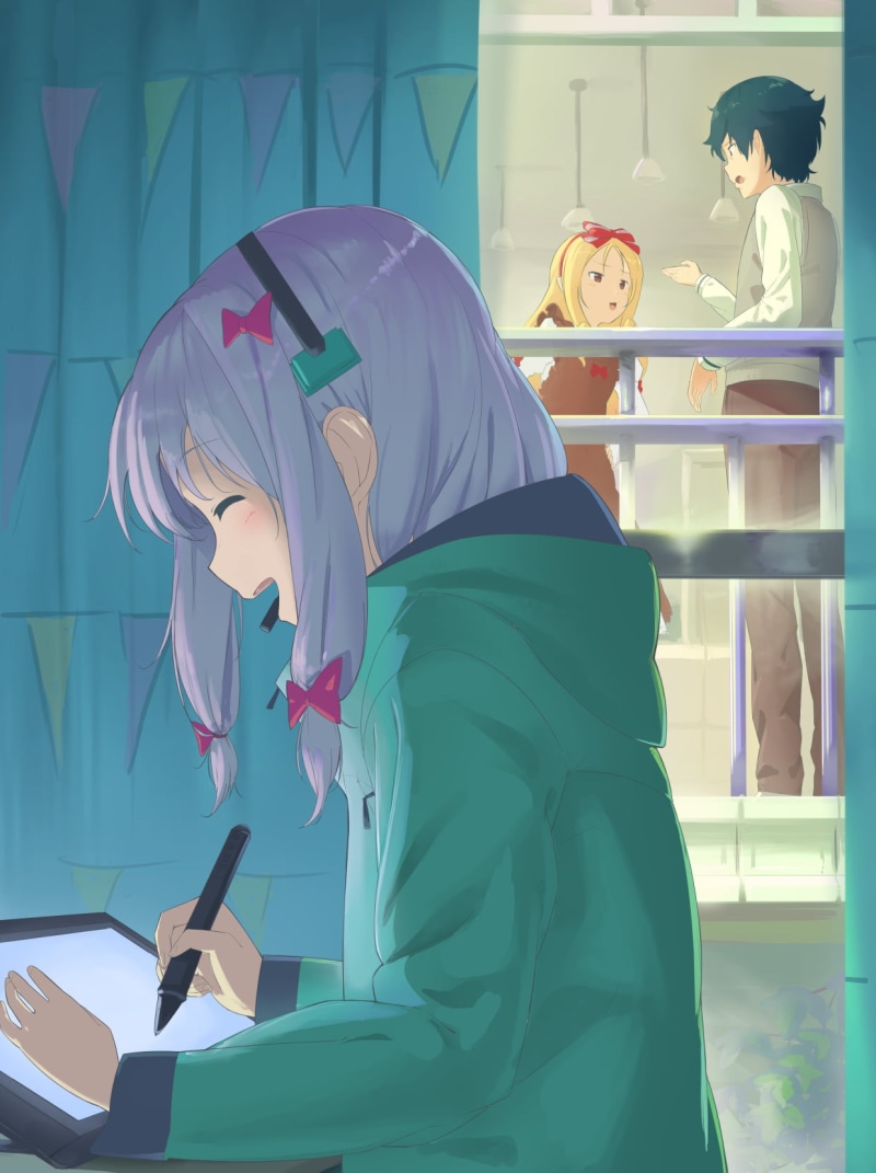 female doctor, healthcare and medicine, side view, care, computer, hospital, standing, doctor, people, Eromanga-sensei, black, pen, holding