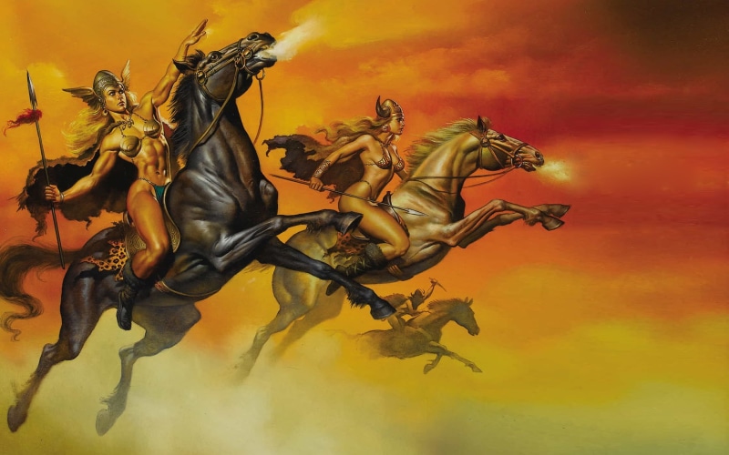 1080P, armed, art, valkyrie, horse, hd, desktop, spears, warrior, girls, vallejo, female, boris, helmets, gorgeous