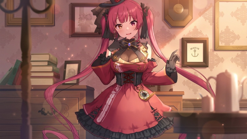 Hololive, Virtual Youtuber, Houshou Marine, gothic lolita, 1080P, redhead