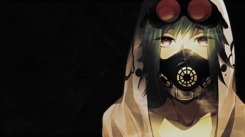 anime, symbol, portrait, protection, haired, representation, human Head, character, front view, abstract, horror, gas Mask, looking at viewer, black Color