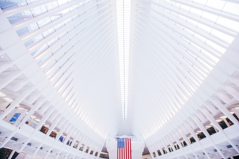 indoors, day, architectural column, new york, 5K, city, in a row, oculus, world trade center, flag, nyc, america, no people, built structure, white, architecture