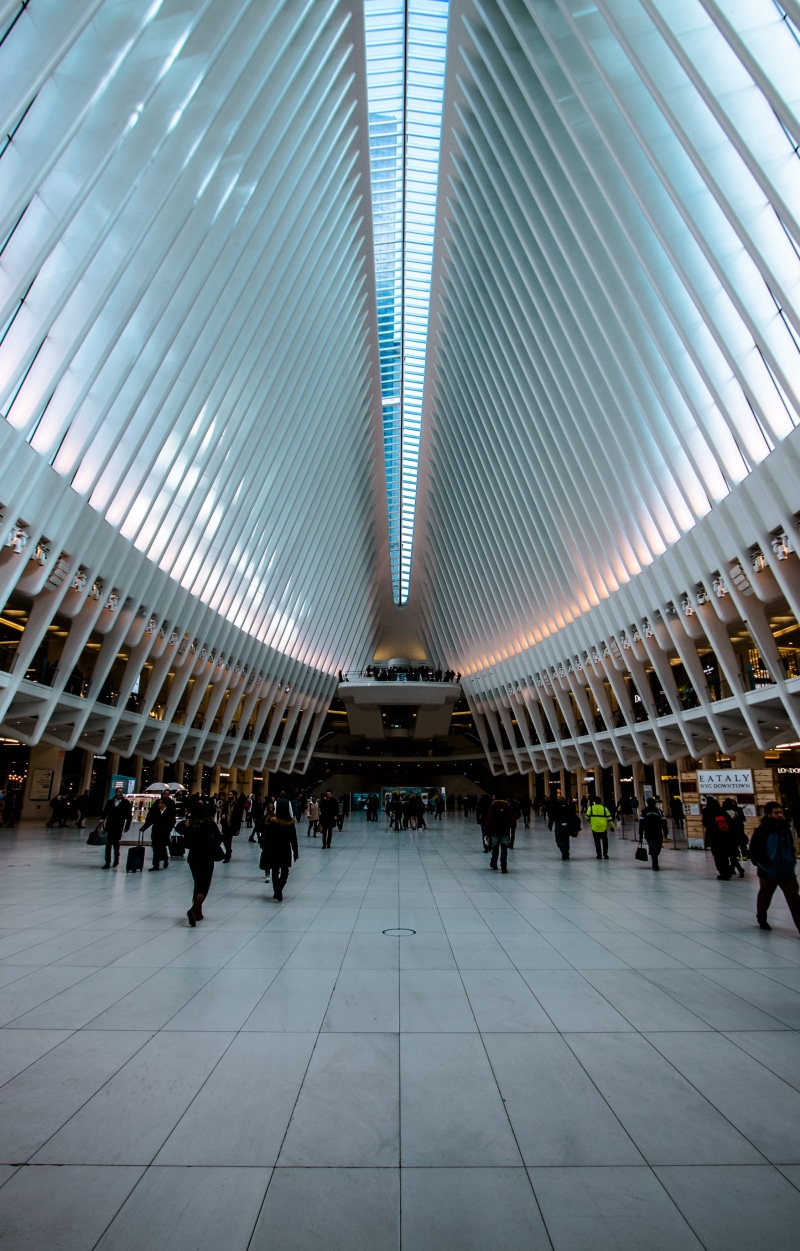 large group of people, travel, ceiling, 4K, scary, world trade center, tiled floor, dark, lifestyles, women, men, united states, adult, new york, waiting