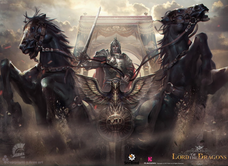 charge, Chariot, clouds, drawing, warrior, cape, weapon, sword, helmet, wings, armor, 720P, horse