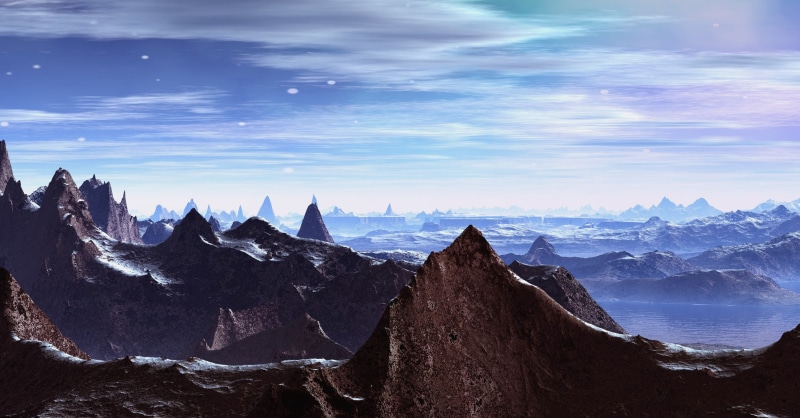 travel destinations, abstract, cloud - sky, virtual landscape, tranquility, scenics - nature, snowcapped mountain, outdoors, fractals, space travel, cold temperature