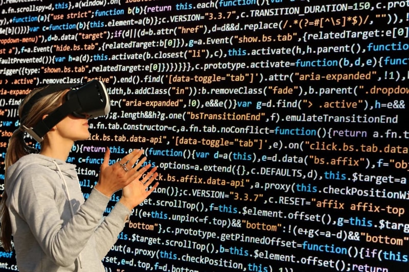 computer data, side view, sunglasses, fiction, human hand, forward, 2K, computer, wireless technology, text, indoors, virtual reality, woman, one person