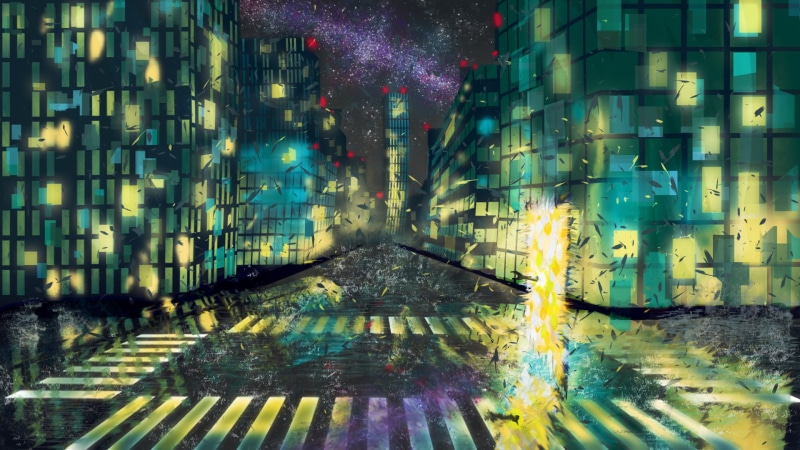 1080P, city, world destruction, Fantasy, wet, reflection, architecture, water, the way forward, no people, sci-fi, direction, built structure, night, motion