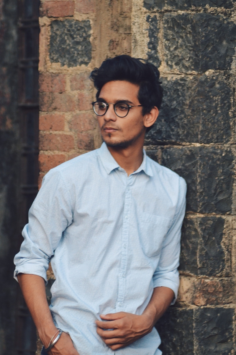 portrait, spectacles, leisure activity, teenager, wear, brick wall, dress, looking at camera, glasses, real people, outdoors, 4K, fashionable, stone wall