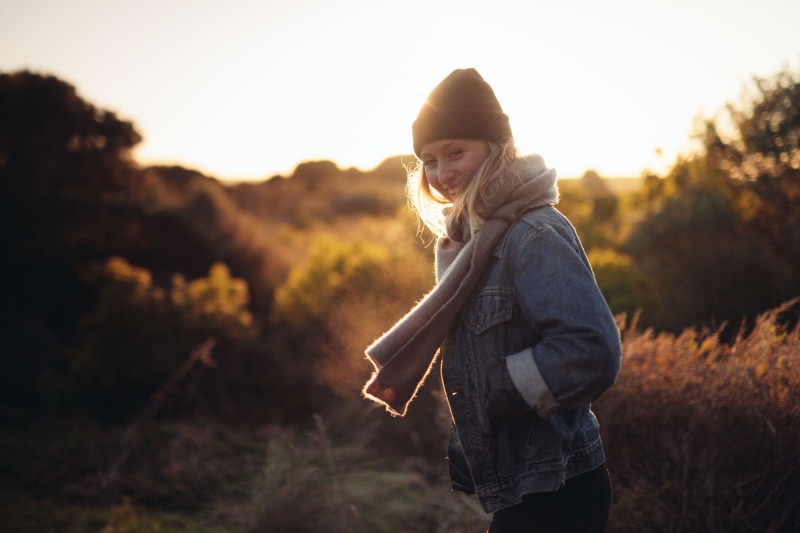 one woman only, button, beauty In Nature, people, plant, copy Space, wearing, brown, one young woman only, walking, woman in blue, caucasian, denim, 5K