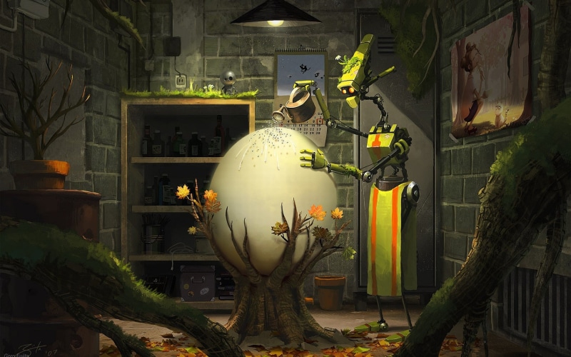 720P, mercedes, Robot, eggs, hd, x, fantasy art, Lights, fantasy, px, cars, 1680x1050 px, art, plants