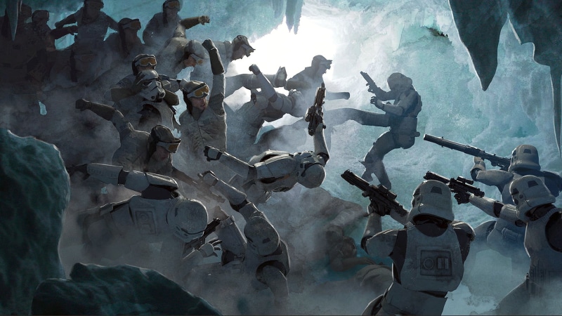 digital art, science fiction, artwork, battle, kick, movie characters, blaster, cave, Star Wars, Rebels, stormtrooper, 1080P, ice, Guillem H. Pongiluppi