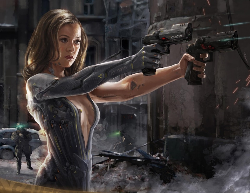 1080P, android, fantasy art, guns, artwork, girl, Gynoid, warrior, fantasy girl, weapons, digital art, cyborg, fantasy, futuristic, science fiction, sci