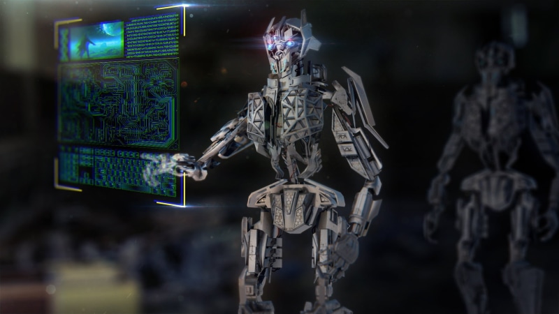 mechanical, robot, healthcare and medicine, futuristic, user interface, urban, modern, human skeleton, focus on foreground, fiction, cyborg, robotic, digital