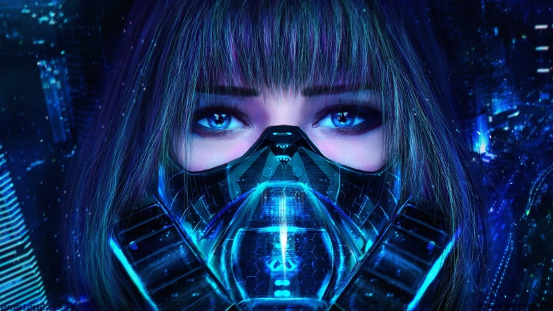 Blue Hair, portrait, Realistic, Bangs, indoors, Anime Girls, MagicnaAnavi, young women, render, Gas Masks, Black Lagoon, beautiful woman, 1080P, human face