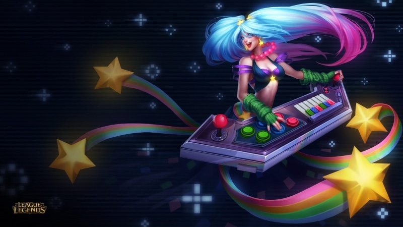 adult, arcade, beauty, indoors, multi colored, dark, occupation, star shape, technology, Sona (League of Legends), night, one person, 1080P, fashion, emotion