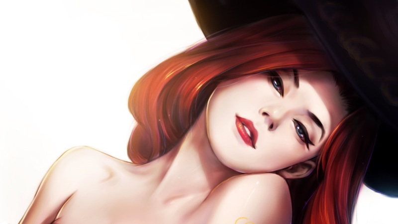 Miss Fortune (League Of Legends), sketch, beautiful woman, fashion model, make-up, beautiful people, Video Game, portrait, close-up, glamour, one person