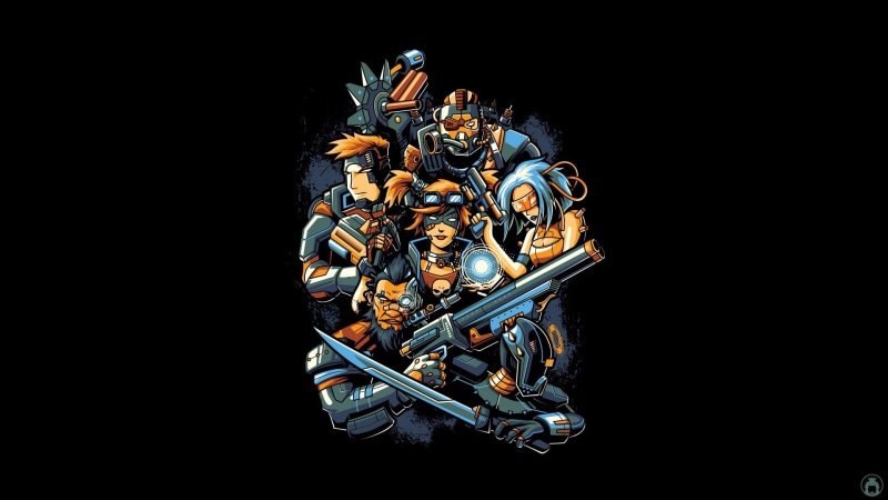 Characters, Minimalism, Background, 1080P, Weapon, Illustration, Soldier, Borderlands merchandise, Angga Tantama, Borderlands, Art, Vector