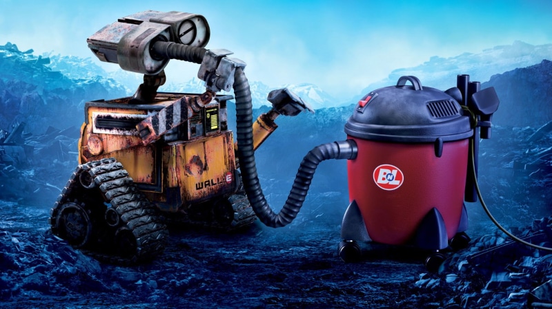 e, vacuum, cleaner, black, character, 720P, robot, canister, illustration, wall, movies, hd, red
