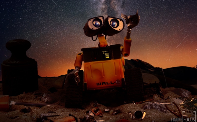 5K, Wired, sunset, rock, Technology, Rust, human representation, Cleaning, field, wall, Stars, Future, Cartoons, nature, WallE, sky, trash, rock - object
