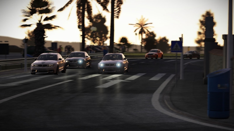 transportation, sky, street, Voiture, palm tree, city, tree, tropical climate, symbol, no people, car, Project cars, road marking, 1080P, sign, land vehicle