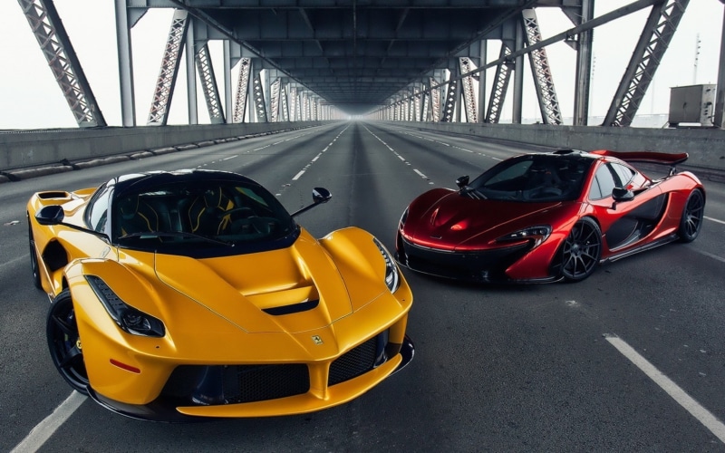 McLaren P1, 720P, Ferrari LaFerrari, car, bridge, road