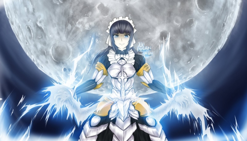 adult, Overlord (Anime), astronaut, looking at camera, science, portrait, Narberal Gamma, futuristic, sky, fantasy, front view, robot, one person, Overlord