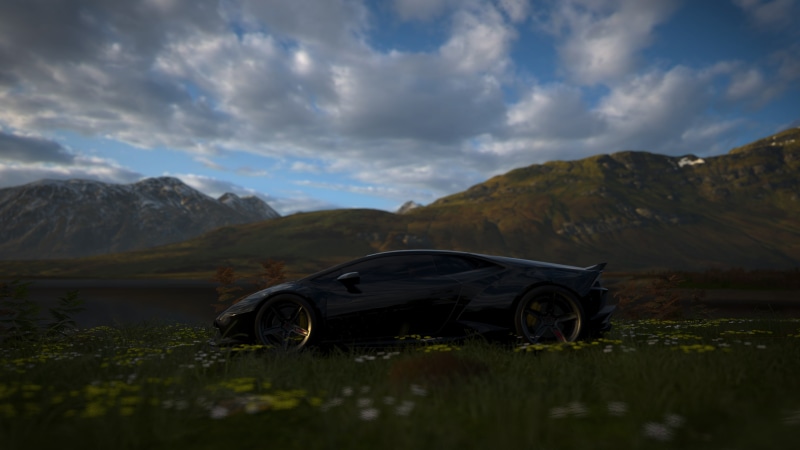 outdoors, mountain range, nature, no people, non-urban scene, tranquility, water, cloud - sky, mountain, transportation, car, Forza Horizon 4, scenics - nature