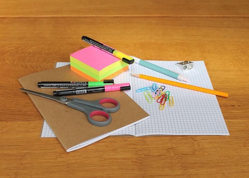 creativity, no people, pencil sharpener, starting school, exercise book, stapler, high angle view, colored pencil, pencil, indoors, booklet, education