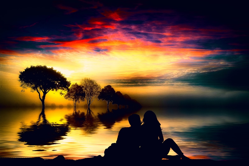 reflection, togetherness, orange color, cloud - sky, beauty in nature, sight-seeing, travel, dating, sky, romantic, scenics - nature, nature, tranquility