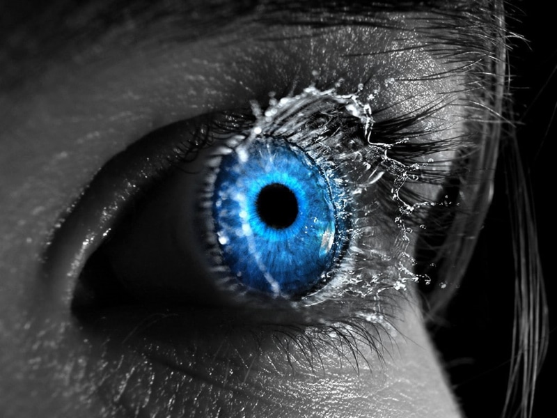 macro, body part, digital art, eyesight, one person, isolated color, selective coloring, iris - eye, 480P, unrecognizable person, real people, blue, sensory perception