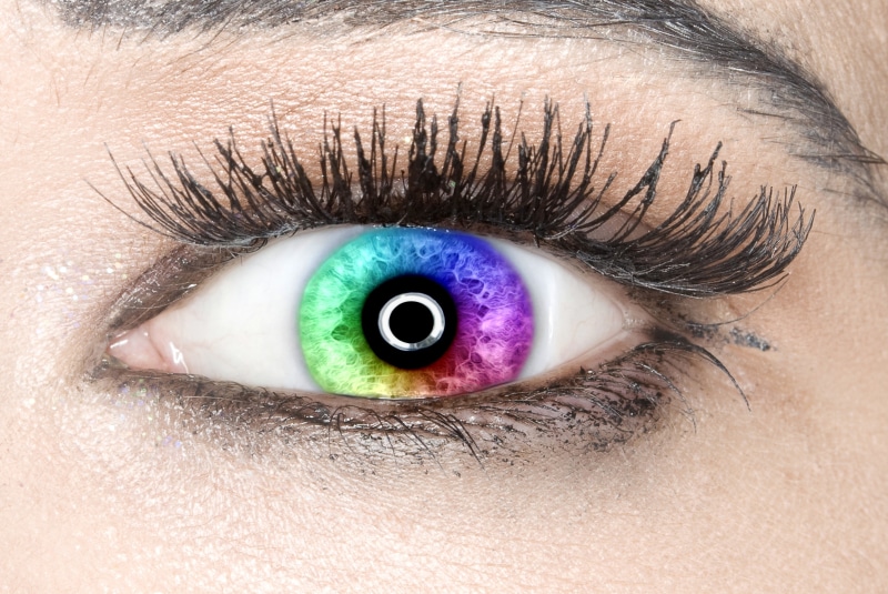 looking at camera, iris - Eye, girl, eyebrow, sensory perception, extreme close-up, rainbow colors, blue eyes, beautiful woman, eyesight, looking, right