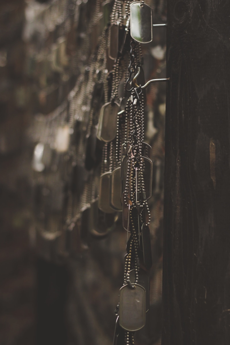selective focus, old, marines, history, army, soldier, 5K, built structure, large group of objects, steel, metal, pattern, identification, chain, id, outdoors