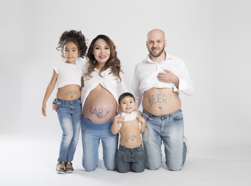 belly, childbirth, fertility, parenthood, baby, studio shot, full length, childhood, expecting, girls, men, portrait, motherhood, tummy, front view, looking at camera