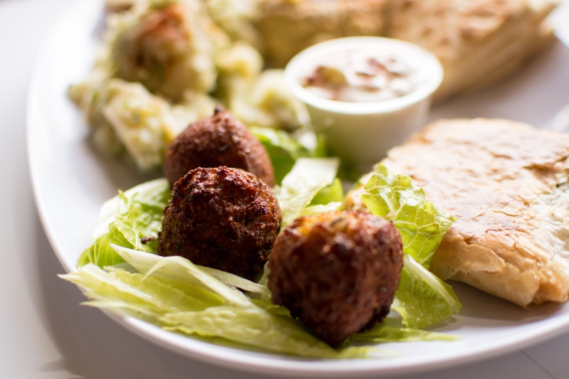 bowl, temptation, food and drink, healthy eating, authentic greek, meat, cooked, snack, savory sauce, vegetable, gourmet, Falafel, dip, indulgence, dinner