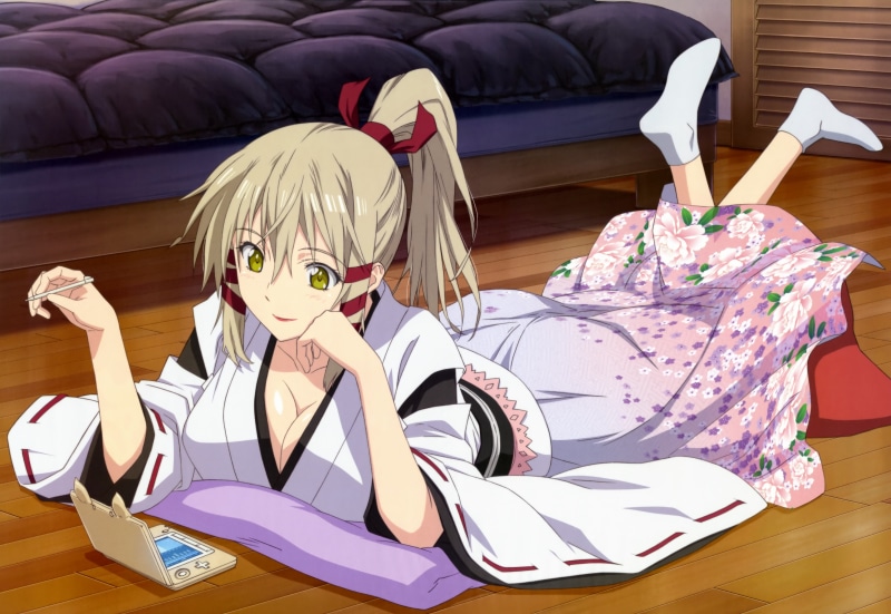 eyes, cleavage, japanese, kami, socks, clothes, konkon, blonde, nyantype, inari, koi, ponytail, long, yellow, iroha, hair, scan, 5K, ukanomitama