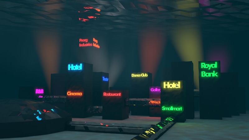 street, lighting equipment, underwater, architecture, western script, low poly, capital letter, neon, photo, digital art, signs, multi colored, illuminated