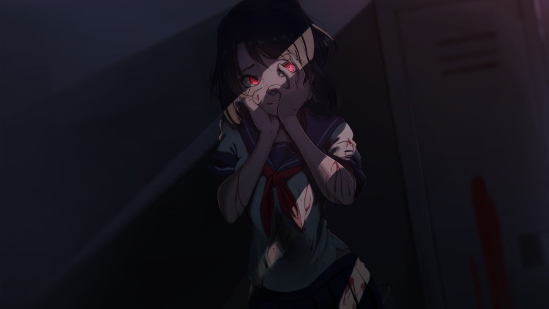 Yandere Simulator, yandere, business person, short, Yandere-chan, young adult, black background, holding, studio shot, indoors, anime, one person, clothing