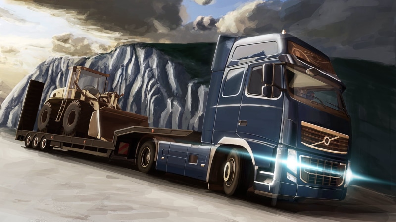 cloud - sky, Volvo FH16, motor vehicle, blue, mountain, 1080P, outdoors, nature, semi-truck, transportation, land vehicle, car, motion, wheel, truck, road