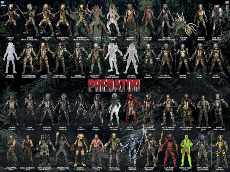 day, illustration, toys, side by side, choice, nature, text, characters, predator, hanging, architecture, communication, built structure, Predator (movie)