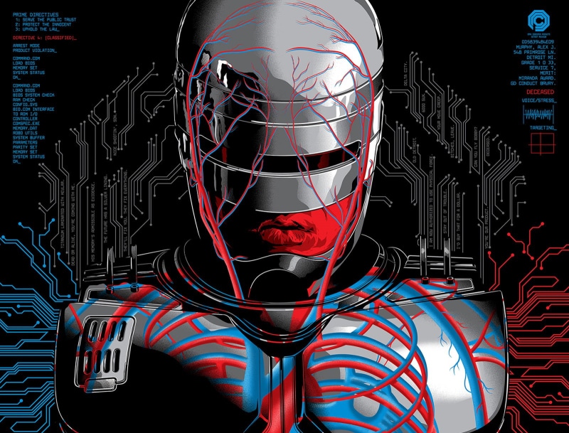 unrecognizable person, architecture, human body part, communication, pattern, indoors, design, 720P, art and craft, creativity, black background, RoboCop (1987)