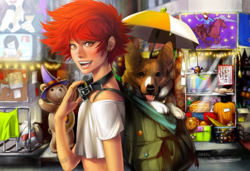 edward wong hau pepelu tivrusky iv, umbrella, bear, art, anime, dog, hat, girl, amsbt, backpack, joy, glasses, 1080P, a, cowboy bebop
