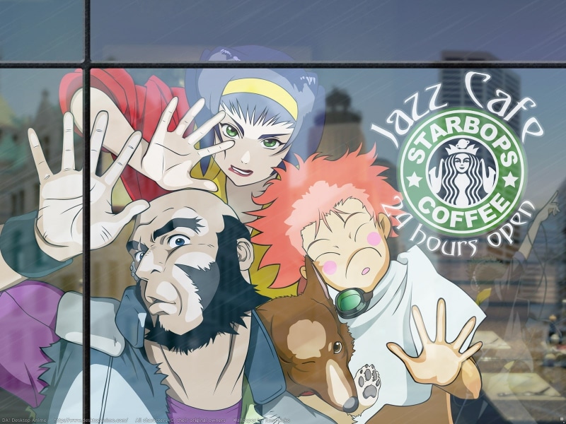 black, cowboy, 720P, spiegel, Faye, jet, pepelu, art, bebop, ein, edward, spike, iv, hau, anime, tivrusky, hd, cowboy bebop, wong