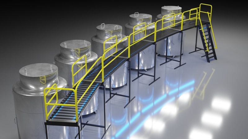 scaffolding, cryogenics, ladder, cryostat, platform, Alcor, 3D graphics, Cryonics Institute, Blender, Nicholas Vandermeulen, warehouse, 4K, Cryonics, suspended animation