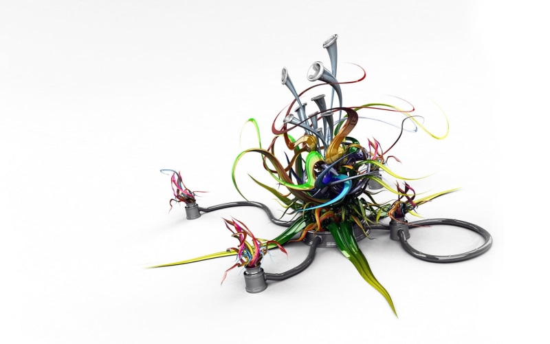 technology, connection, quadcopter, drone, green, multi colored, shapes, render, indoors, studio shot, cut out, black, no people, messy, computer cable