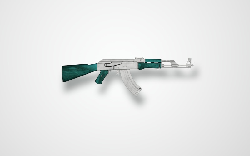white, still life, render, security, silver background, healthcare and medicine, indoors, protection, aggression, AK 47, Zomb, green color, gun, handgun
