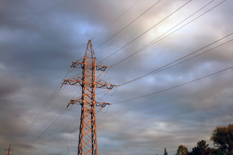 power line, low angle view, tower, sky, overcast, connection, alloy, power supply, cable, electrical grid, electricity pylon, electricity, steel, nature