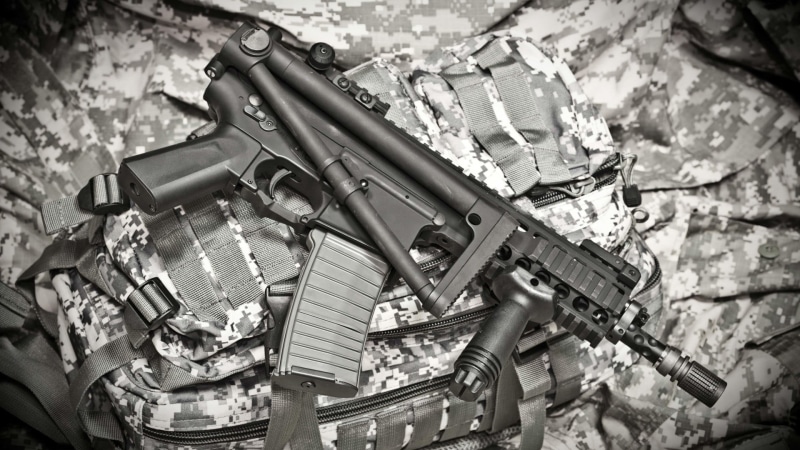 black, machine gun, architecture, Sub machine gun, nature, close-up, rifle, monochrome, outdoors, weapon, aggression, high angle view, handgun, wall - building feature